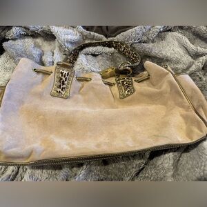 Kathy Van Zeeland Tan Shoulder Bag with Leopard Details